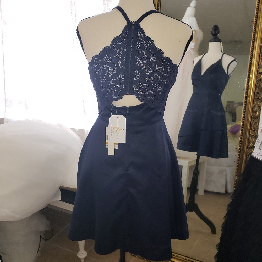 New Navy Lace Back Short Cocktail Dress Size 3 - Picture 4 of 6